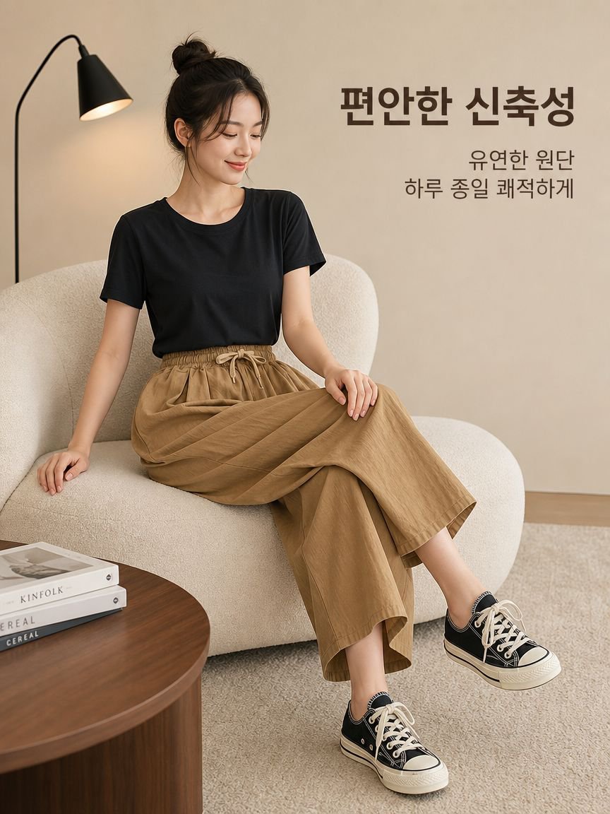 하이웨스트 탄력 슬림 9부 와이드 팬츠 여성 여름 레저 바지