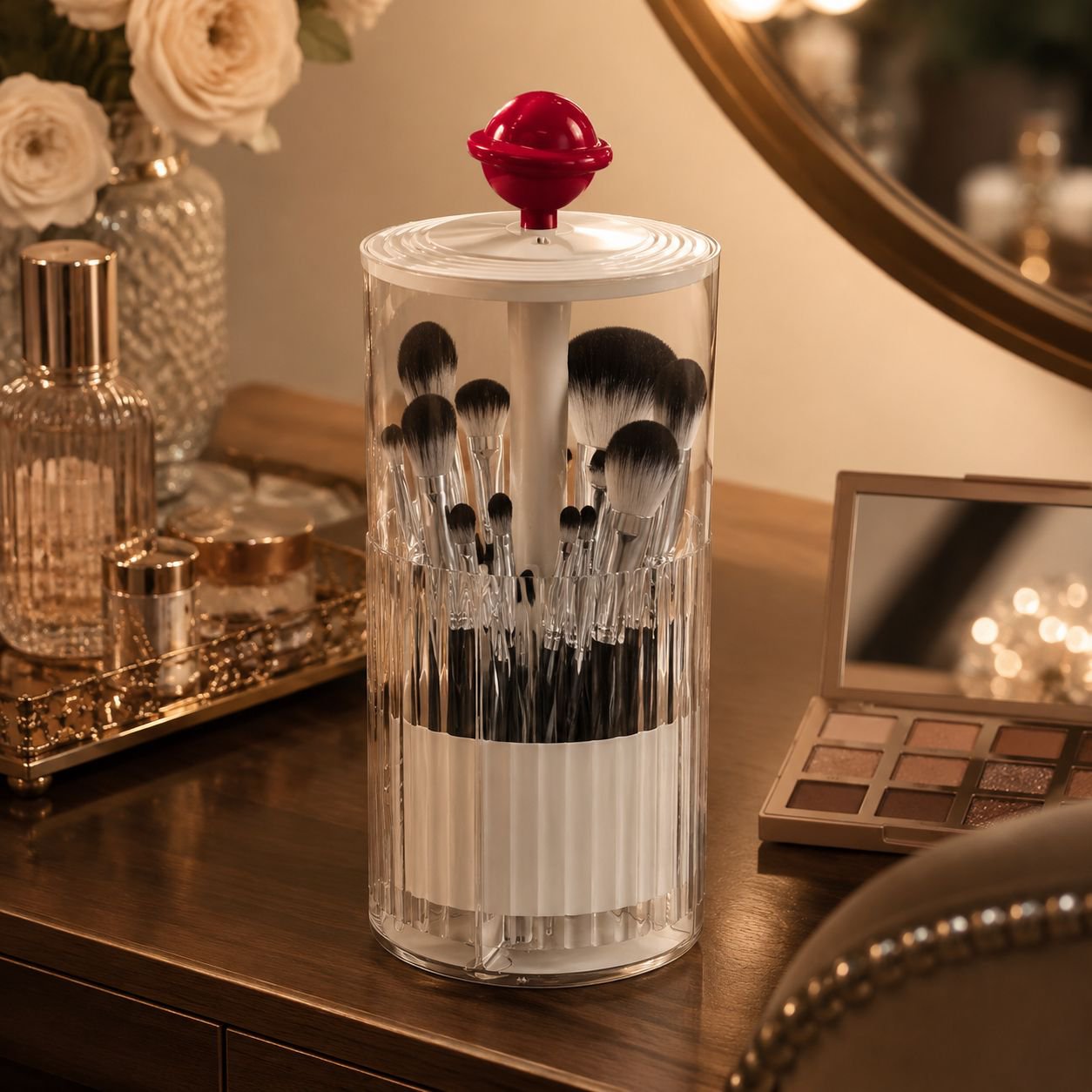 Makeup brush organizer with smart automatic lifting design