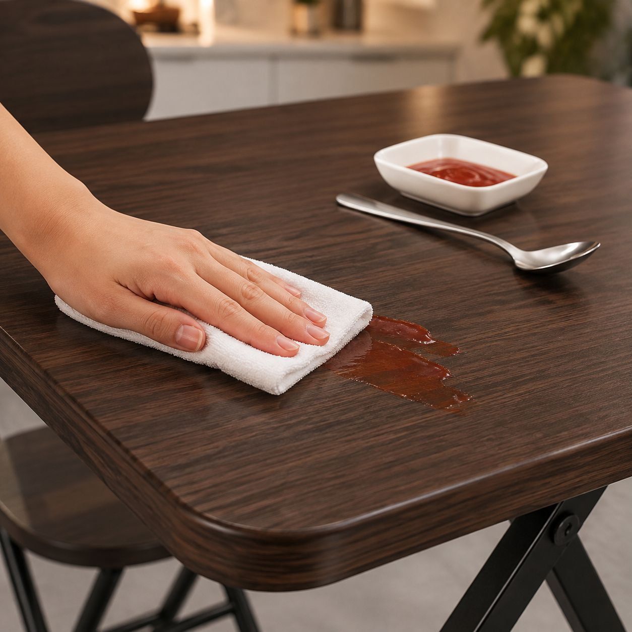 Simple rectangular table used at outdoor market stall