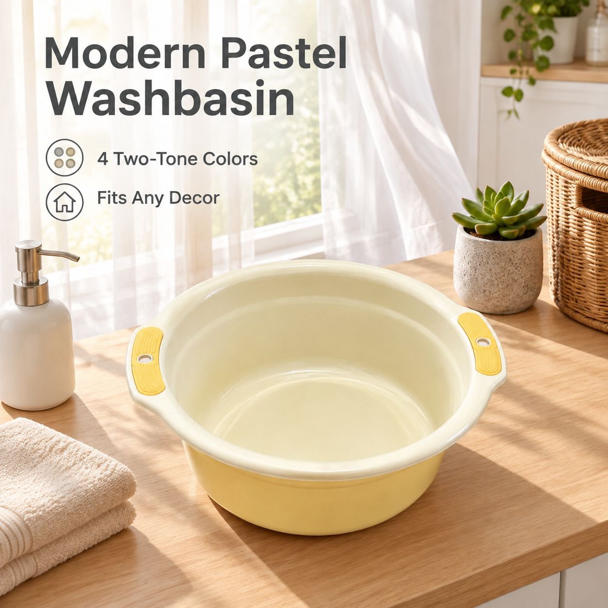 Color-Block Home Basin with Handles