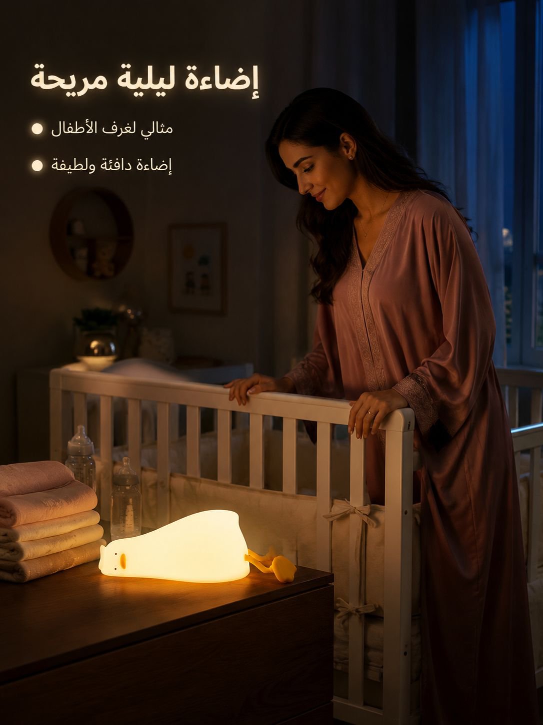 مصباح ليلي لطيف من السيليكون على شكل بطة مستلقية