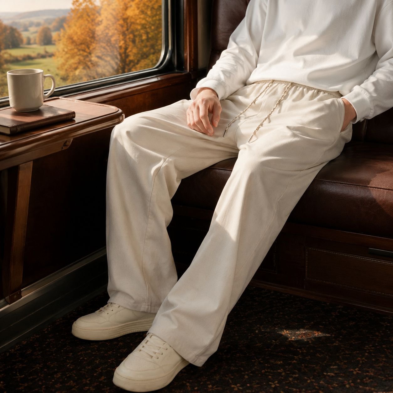 Pantalon long ample d'automne pour homme en lin mélangé