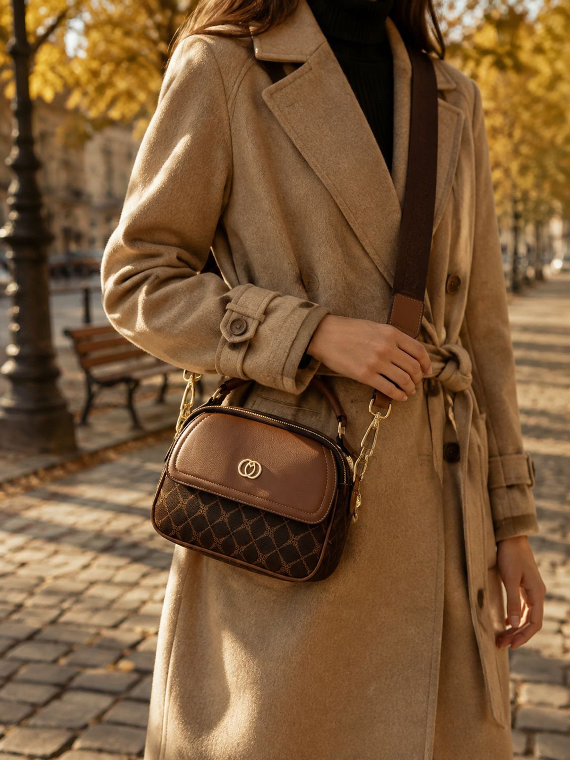 JS – Apfeltasche mit Retro-Print und großem Fassungsvermögen