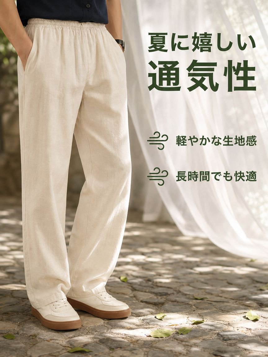 夏向けの薄手でレトロなワイドレッグストレートルーズ通勤パンツ