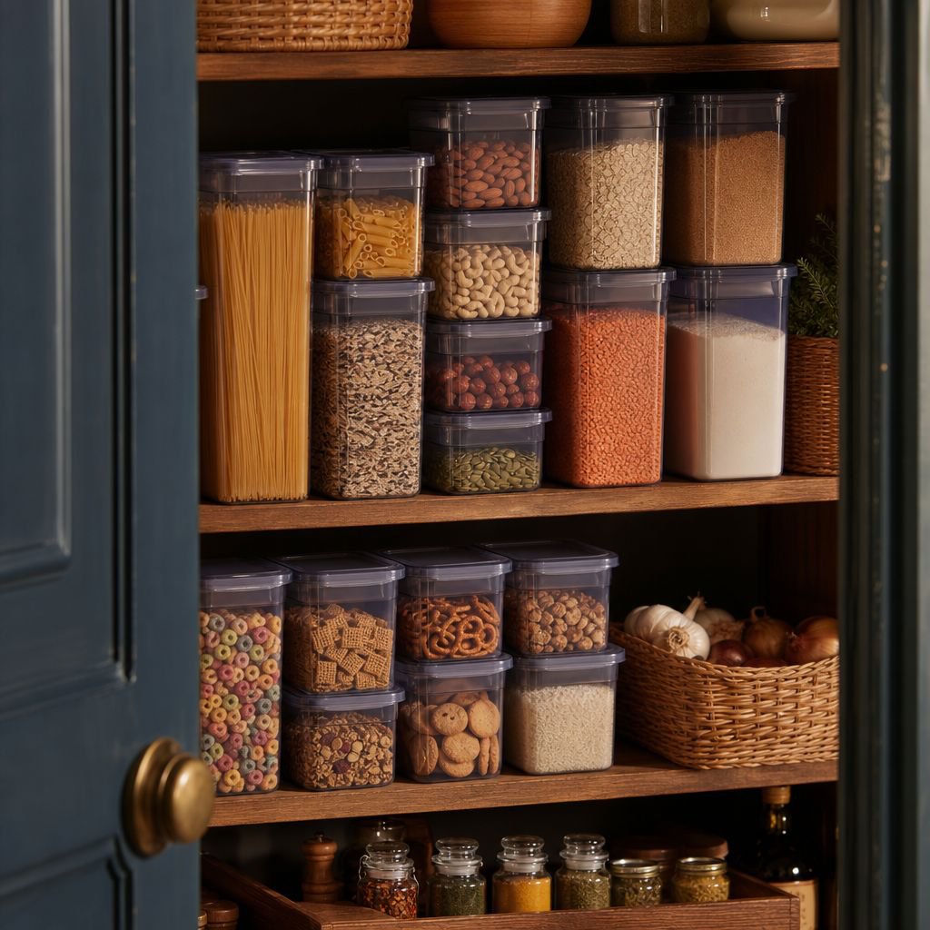 Kitchen fridge storage bin with ergonomic plastic handle