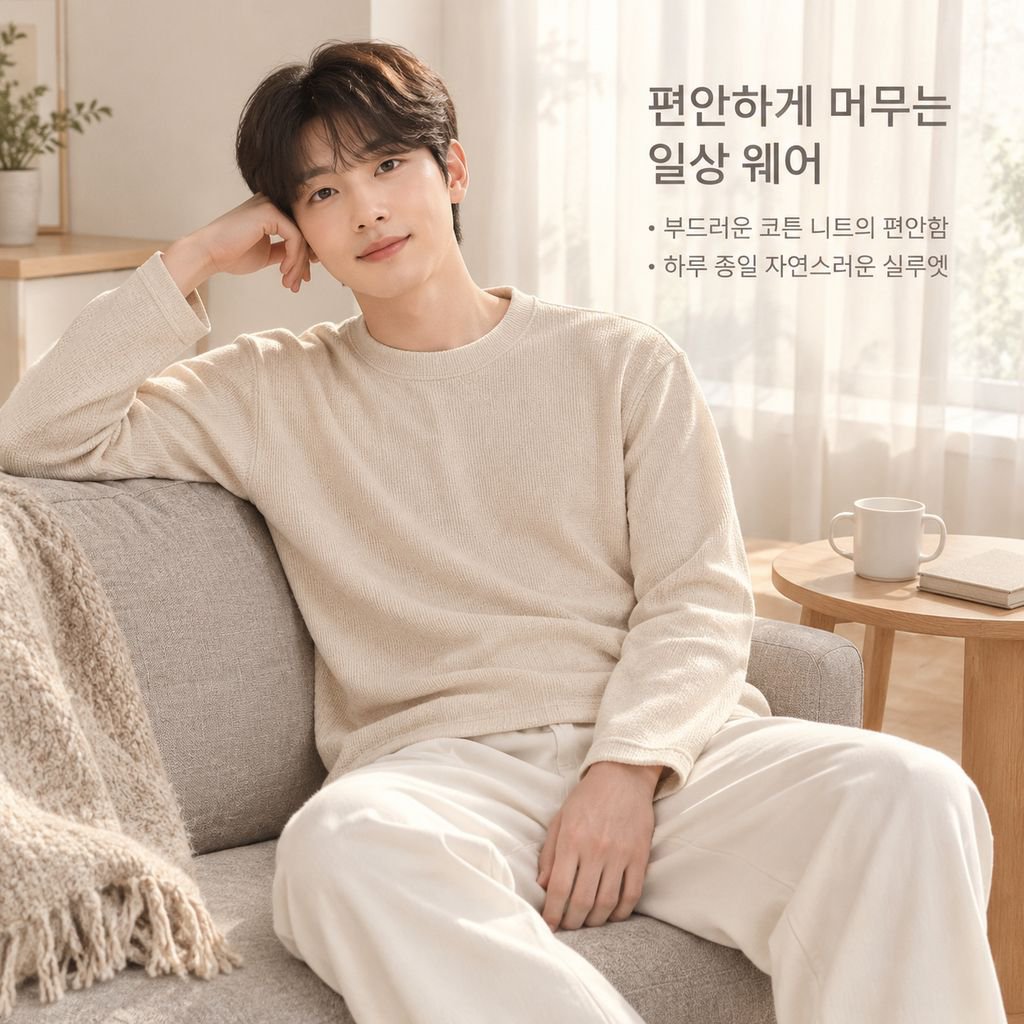 남성 가을 겨울 코튼 워셔블 라운드넥 긴팔 니트 티셔츠 양면 이너웨어