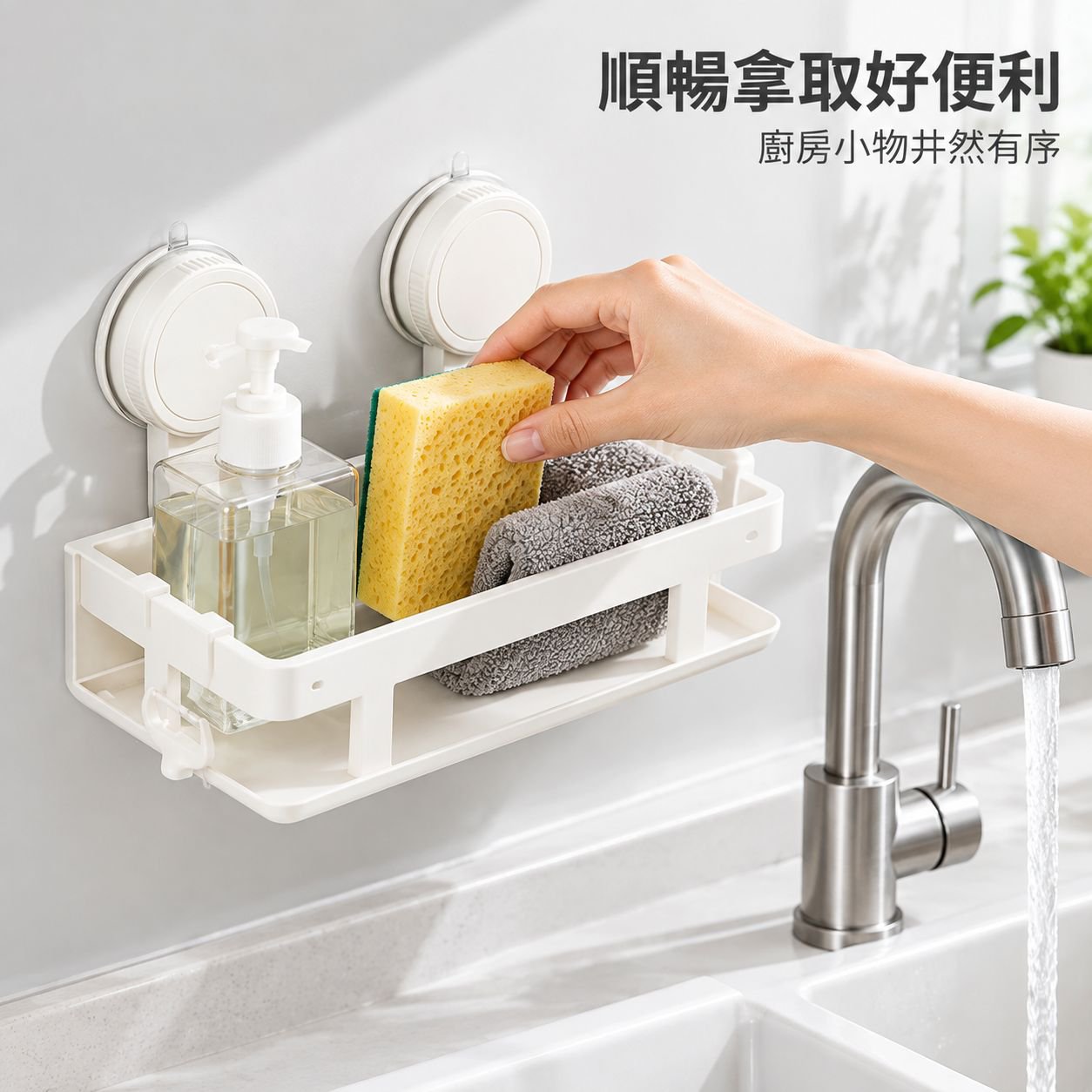 吸盤式廚房收納置物架 免打孔抹布瀝水架 海綿壁掛架 水龍頭水槽多功能神器