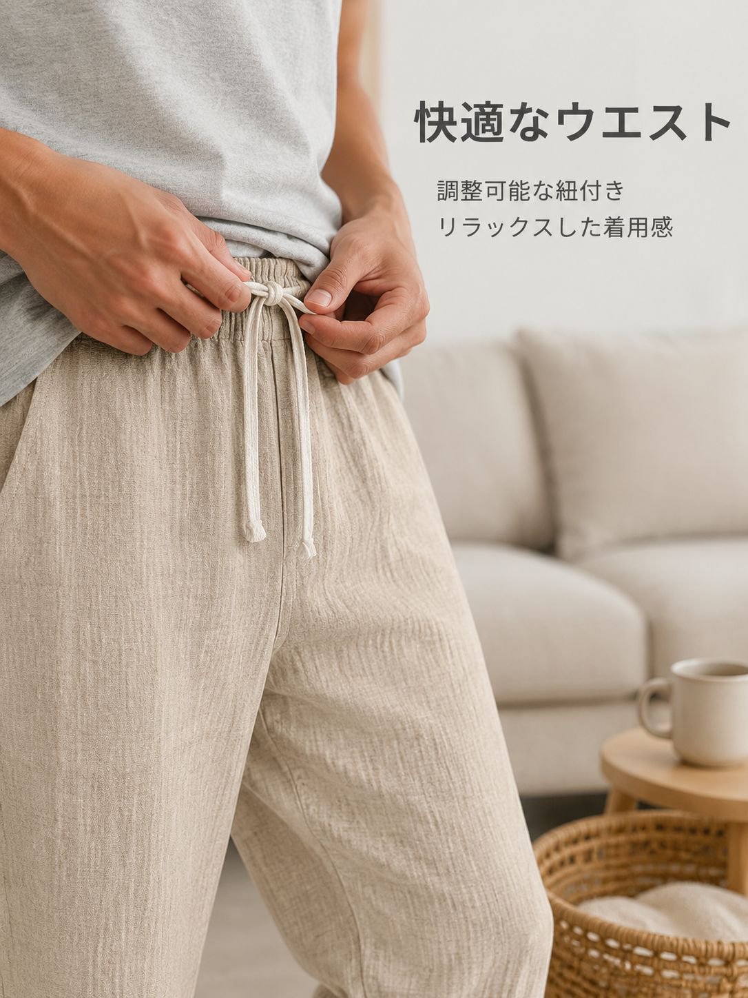 バイオブリーズ綿麻ドローストリングジョガーパンツ