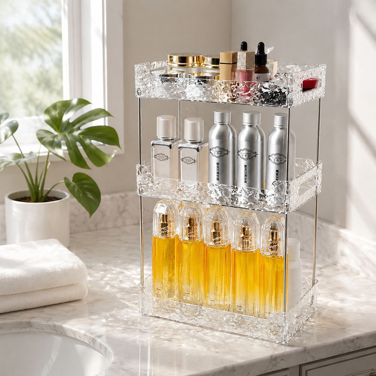 Bathroom Desktop Cosmetics Storage Rack Glacier Pattern Multi-Functional Storage Box