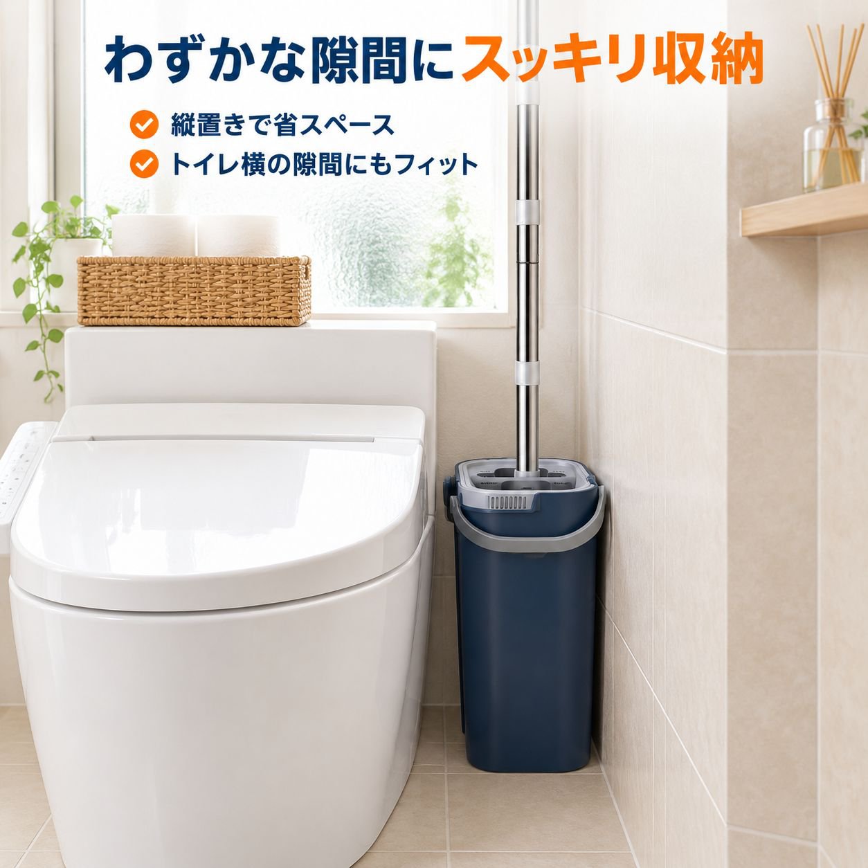 ワンタッチクリーンフラットモップバケツ 家庭用モップ