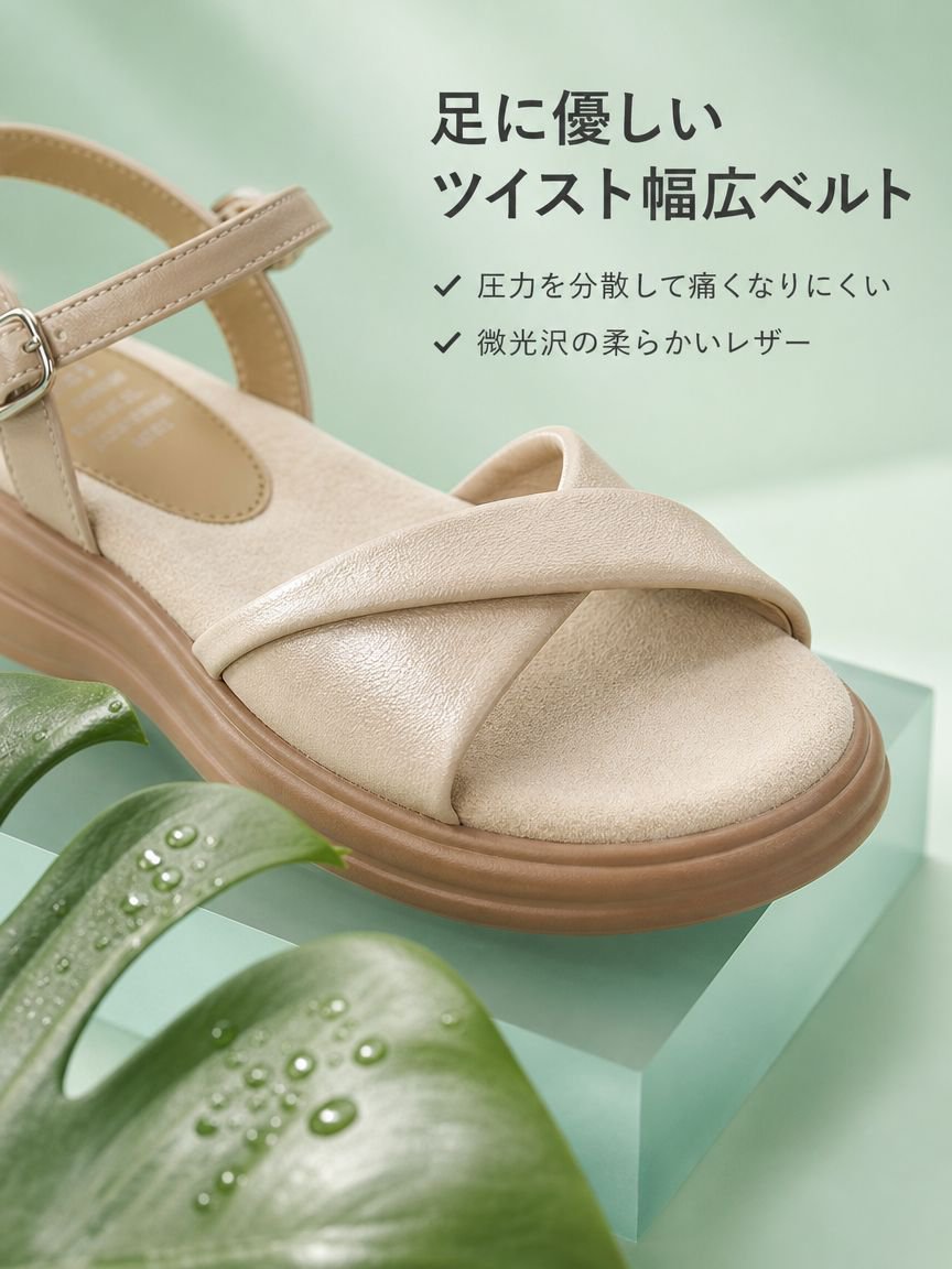 夏用厚底ワンストラップデザインサンダル レディース