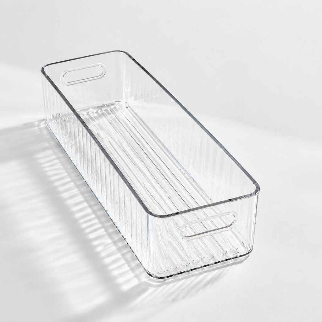 Caja de almacenamiento de escritorio rectangular estrecha de acrílico transparente
