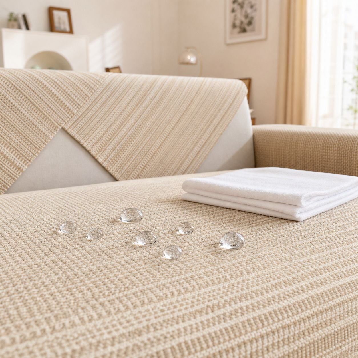 Cotton and Linen Thick Sofa Cover Set for Three-Seat Sofa, Durable and Stylish