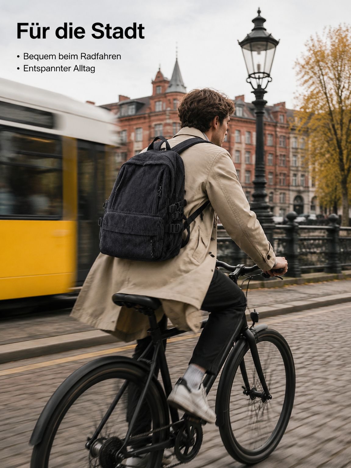Leichter Cord-Rucksack im Preppy-Style mit großem Fassungsvermögen
