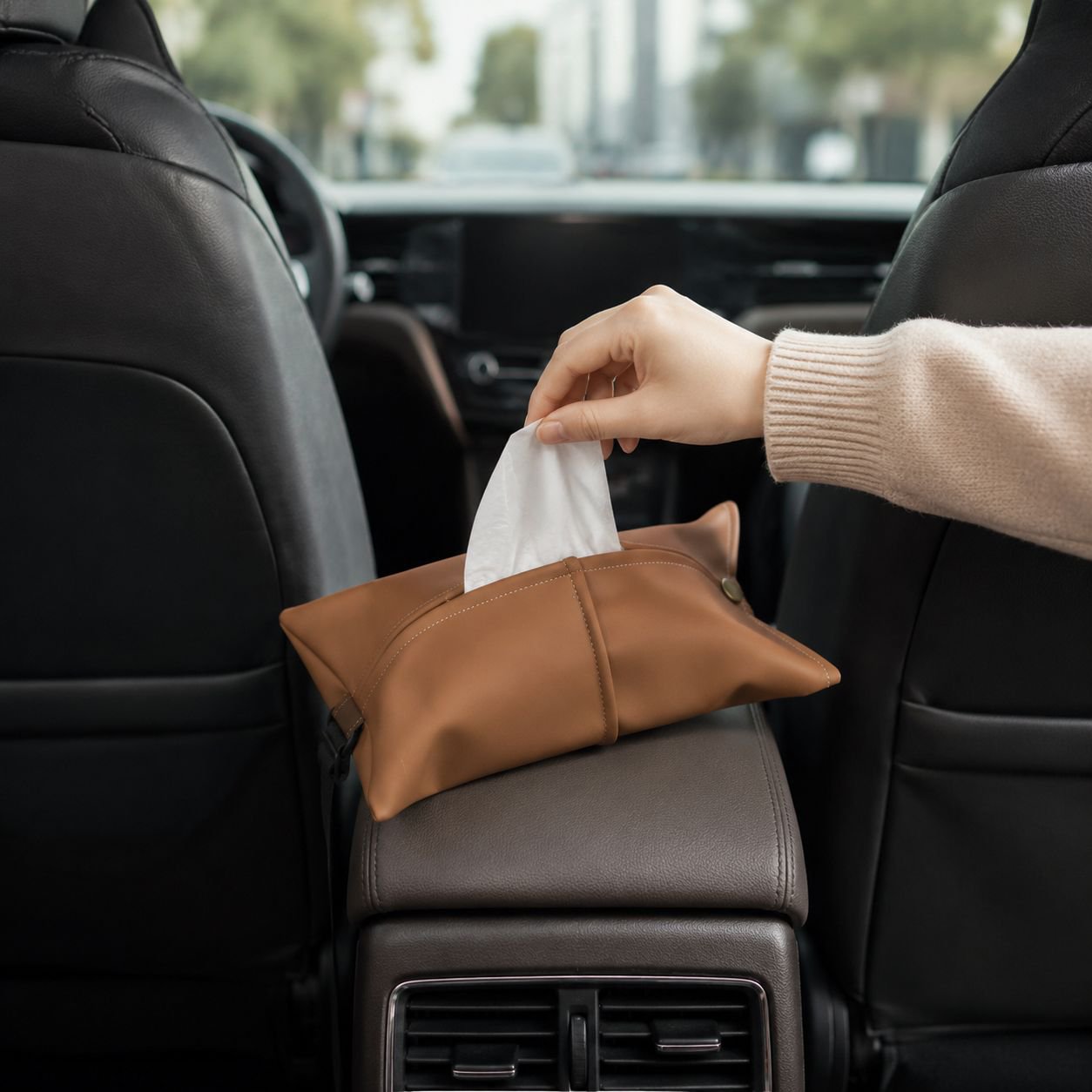 Stylish car tissue box blending with car interior
