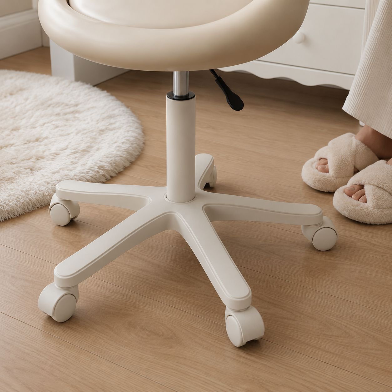Low back cream chair for girls’ vanity table