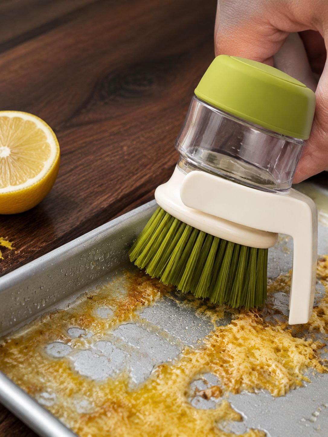 Set of Dishwashing Magic Tools in various colors on kitchen counter