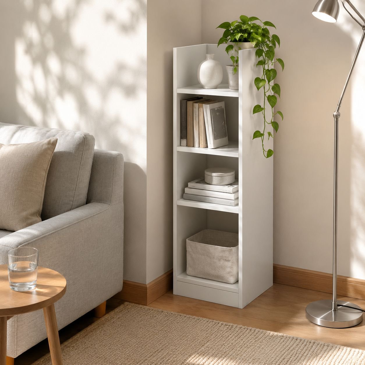 Multi-purpose storage cabinet in apartment bedroom