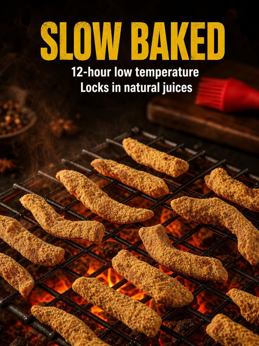 Close-up of tender sliced chicken jerky