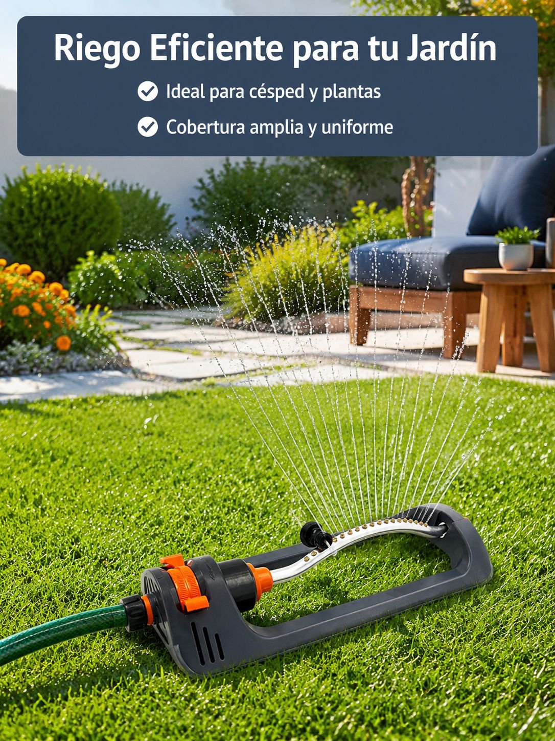 Aspersor de jardín con cabezal oscilante automático de 180° y 19 orificios para riego