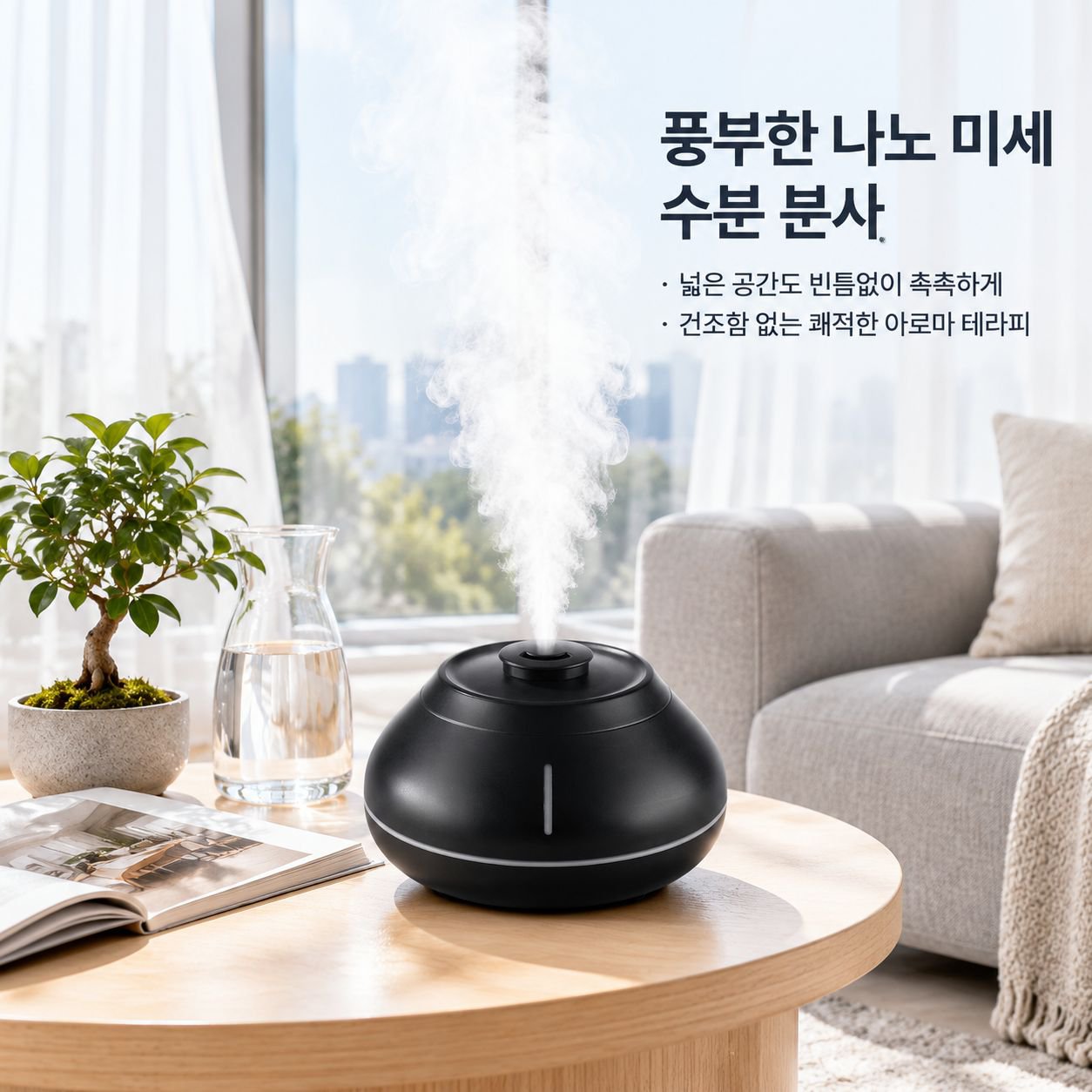 새싹 아로마 디퓨저 대용량 미스트 무드등 에센셜 오일 디퓨저