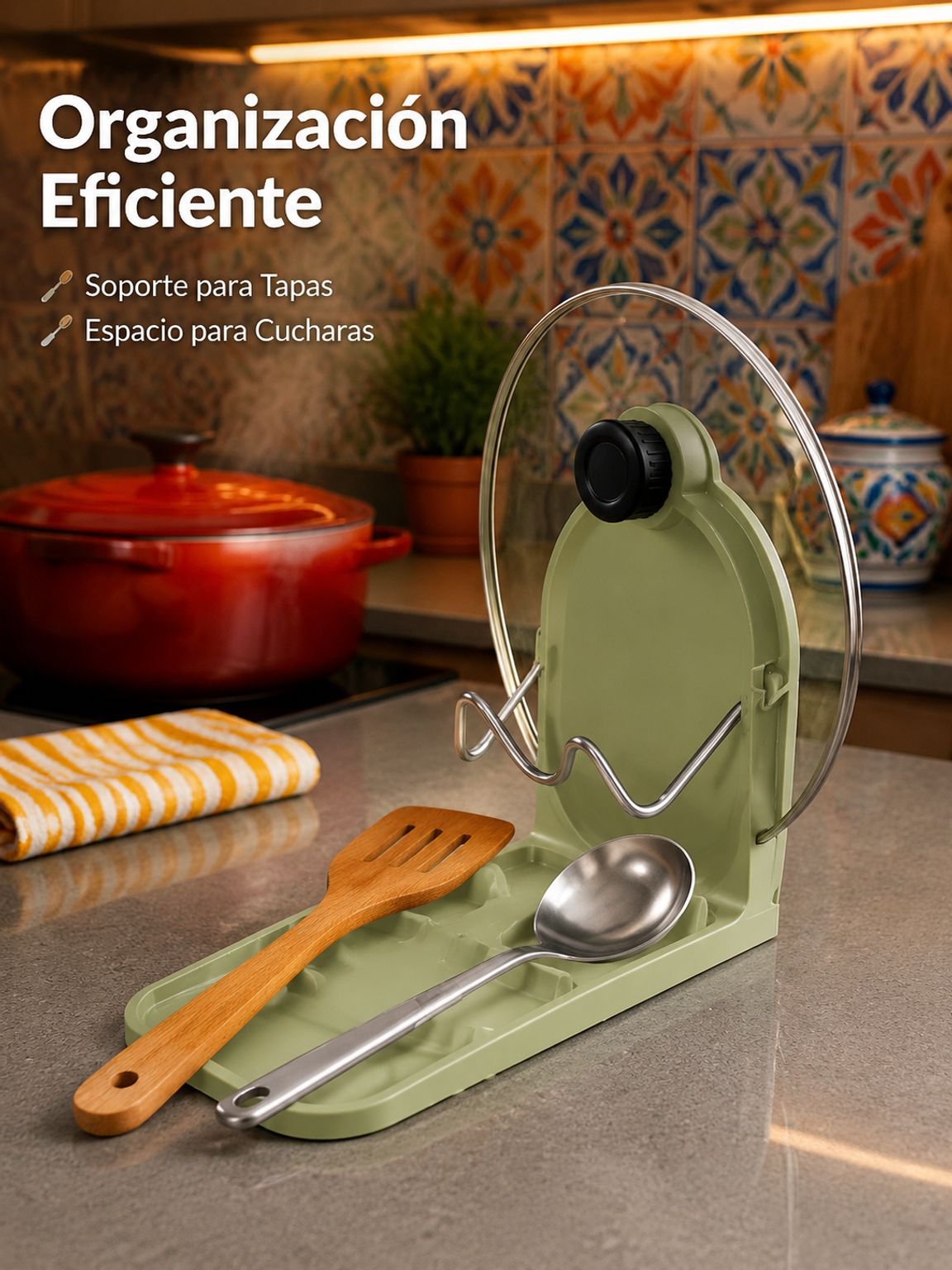 Soporte multifuncional para tapas de ollas en cocina