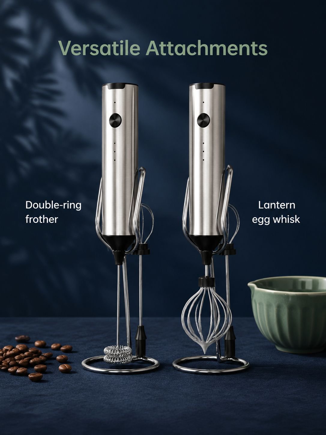 Handheld milk frother creating creamy foam