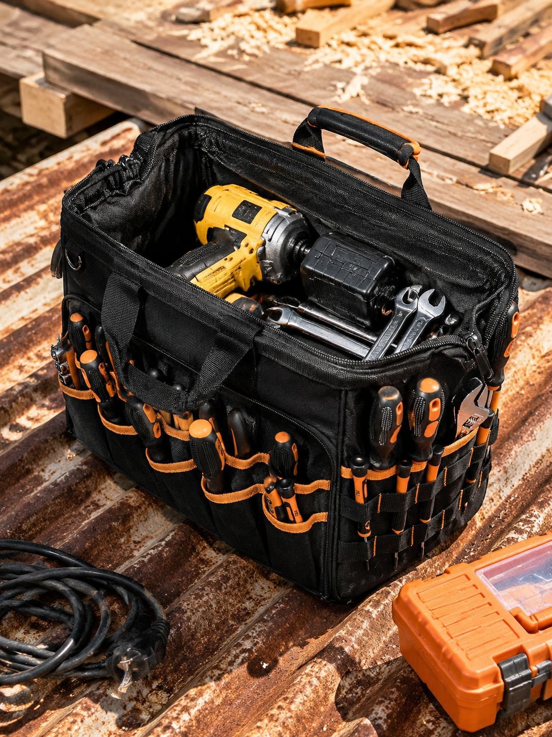 Electrician bag with adjustable shoulder strap for comfortable carrying