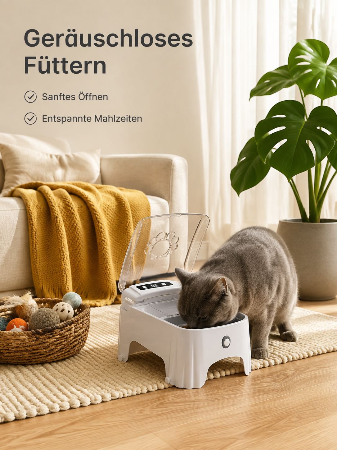 Intelligenter Haustier-Sensor-Futterautomat, feuchtigkeitsbeständig, offenes Design.