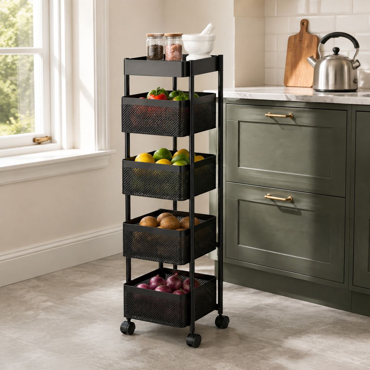 Household Multi-Layer Floor Standing Kitchen Shelf