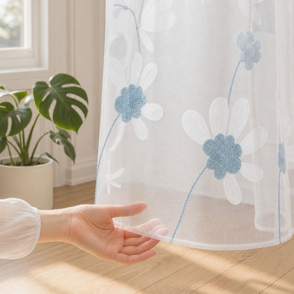 Wohnzimmerscheibe mit Chrysanthemenstickerei, moderner transparenter Vorhang