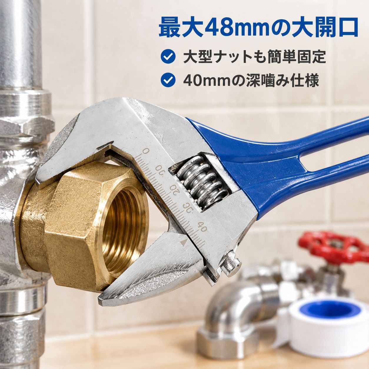 大口径ショートハンドル調整式レンチ