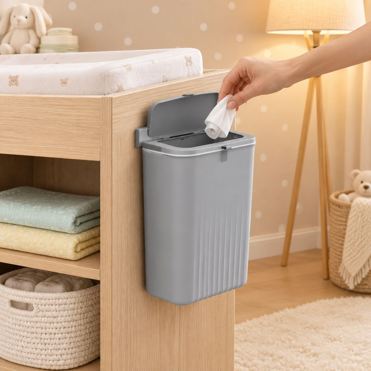 Easy-to-install mounting system of the sliding lid waste bin