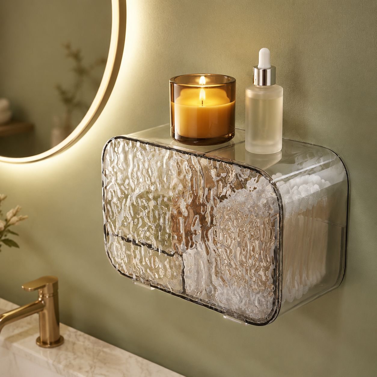 Minimalist Bathroom Multifunctional Cosmetic Box with Glacier Pattern Storage Rack