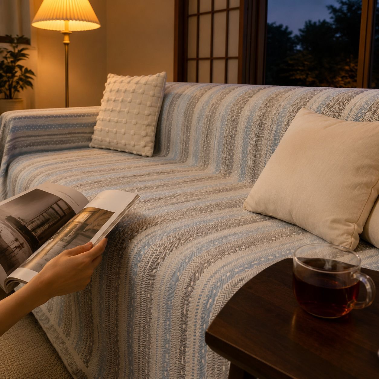 取り付け簡単なミニマルデザインのソファカバー