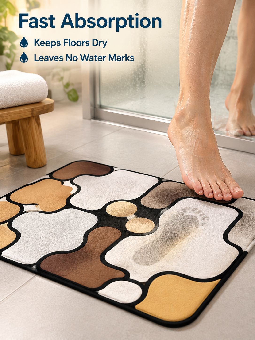 Water absorbing anti slip quick drying bathroom floor mat