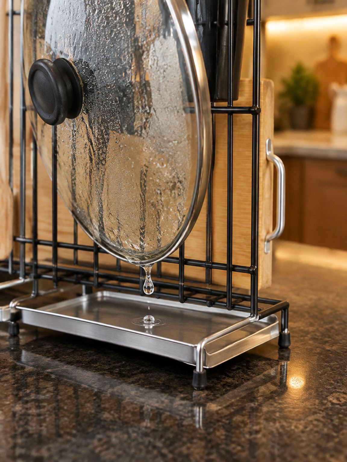Organizador de utensilios de cocina y tabla de picar juntos