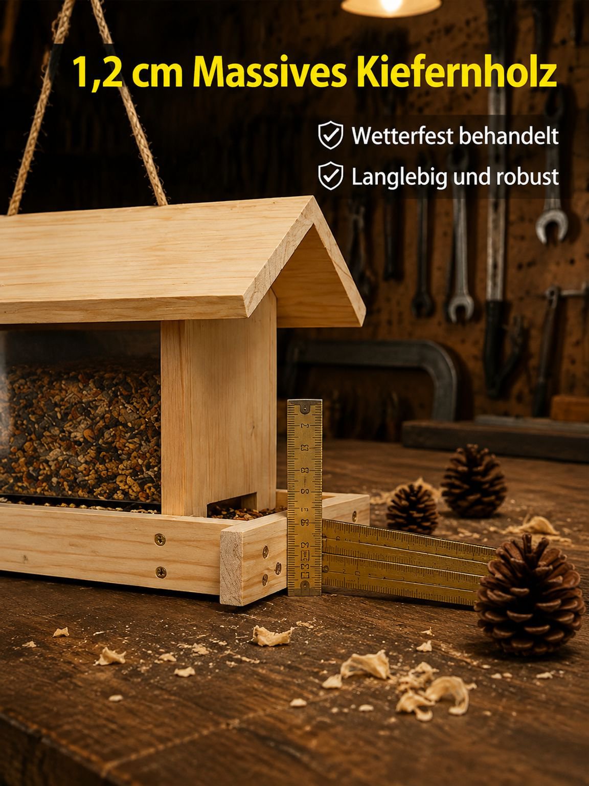 Handgefertigtes Vogelhaus aus Holz für den Garten