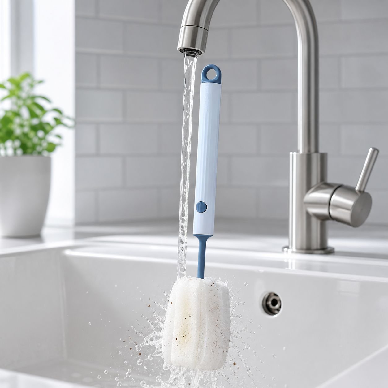 Close-up of the brush bristles and sponge