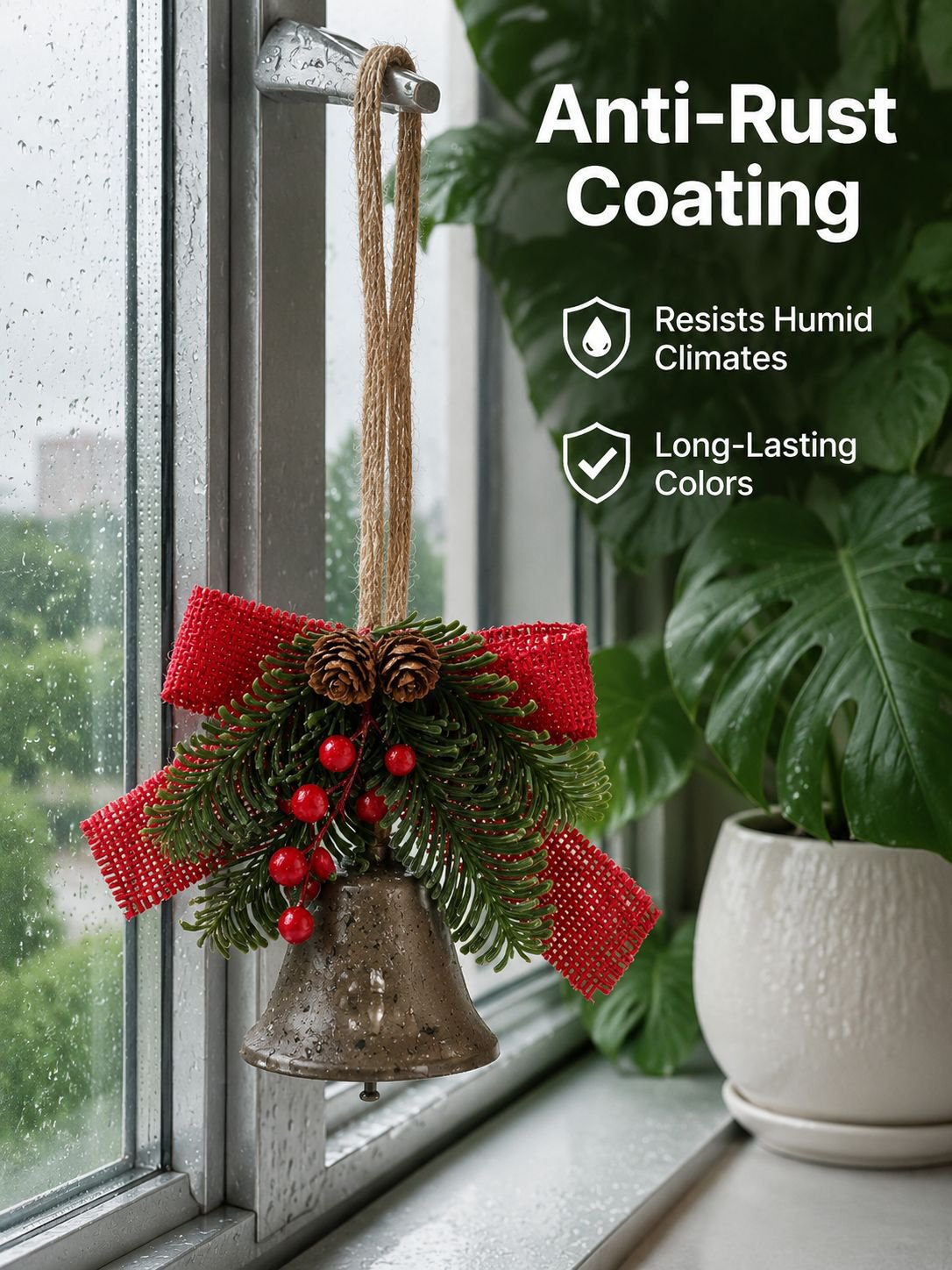Holiday metal bell and bow ornament