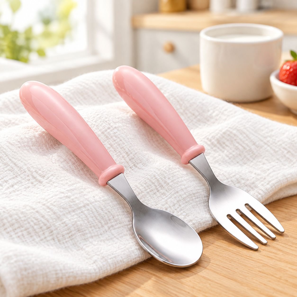 Complete set of stainless steel tableware for kids' meals