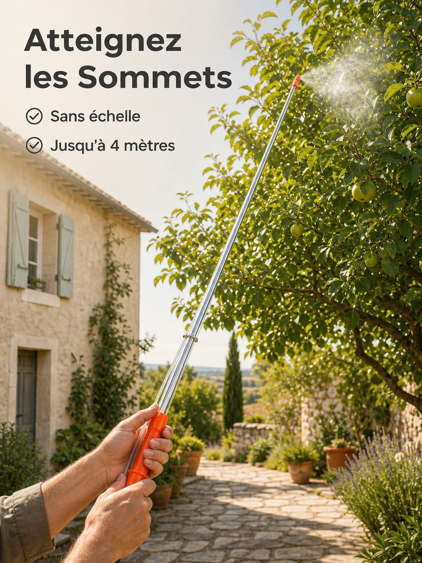 Lance de pulvérisation électrique agricole télescopique de 4 mètres en action dans un champ