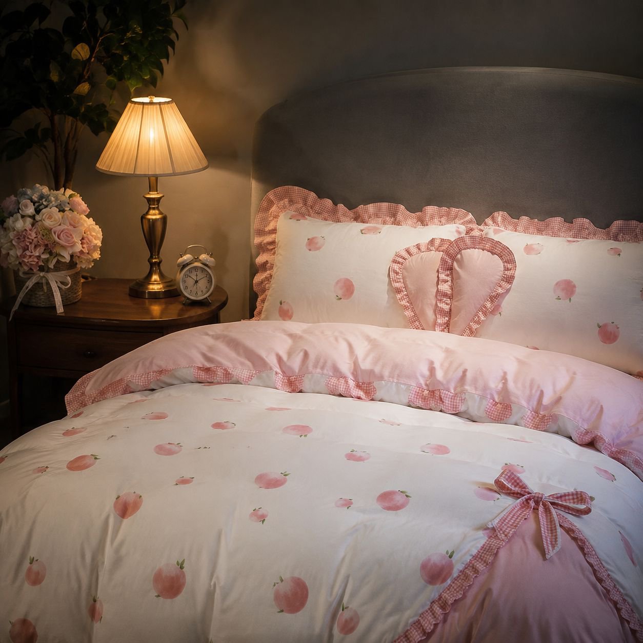 Complete double bed set with lace for girls' rooms