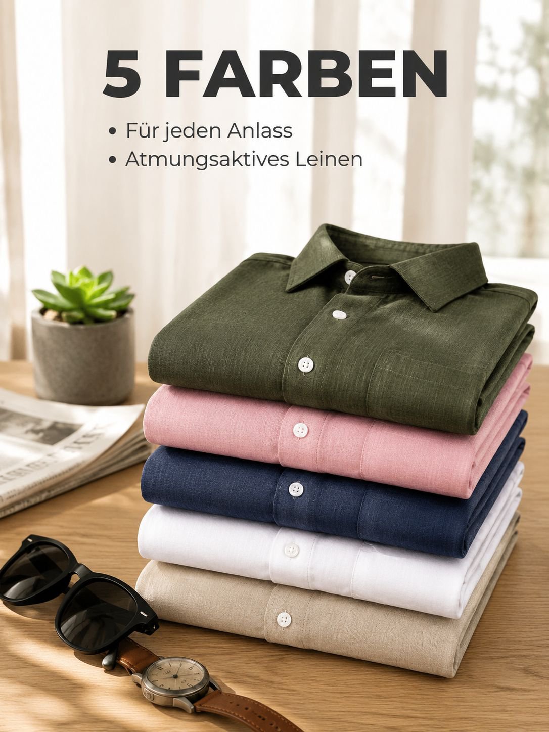 Alimens & Gentle Herren Leinen Kurzarmhemd Knitterfrei Freizeit Strand Sommer Elastisch