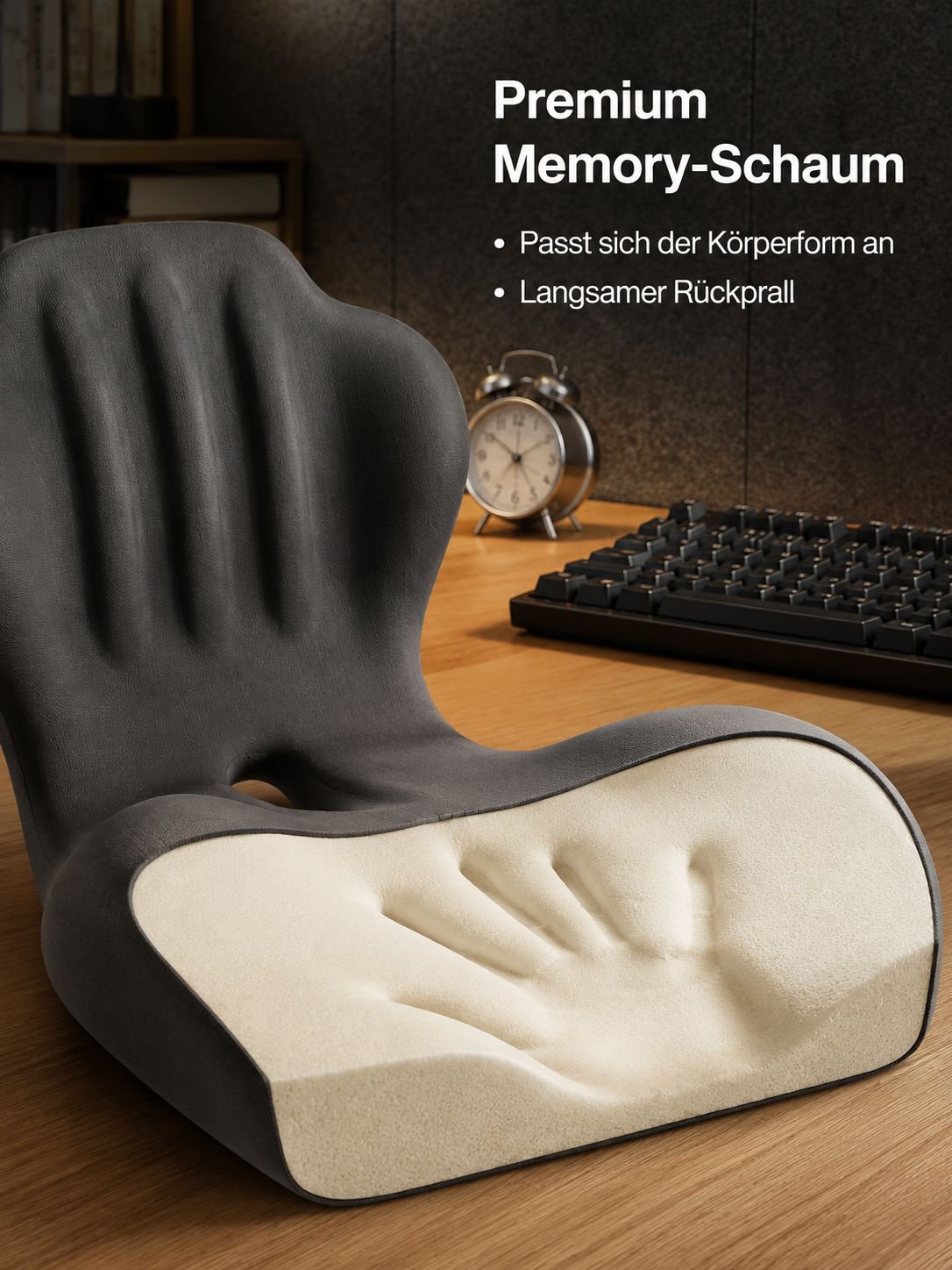 Ergonomisches Sitz- und Rückenkissen aus Memory-Schaum – atmungsaktiv mit Lendenstütze