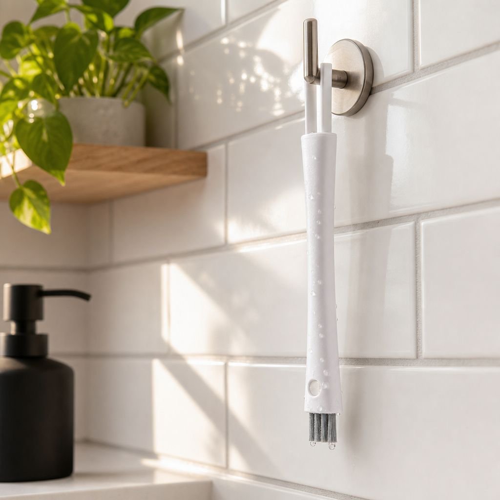 Ergonomic handle groove brush for tiles and floors