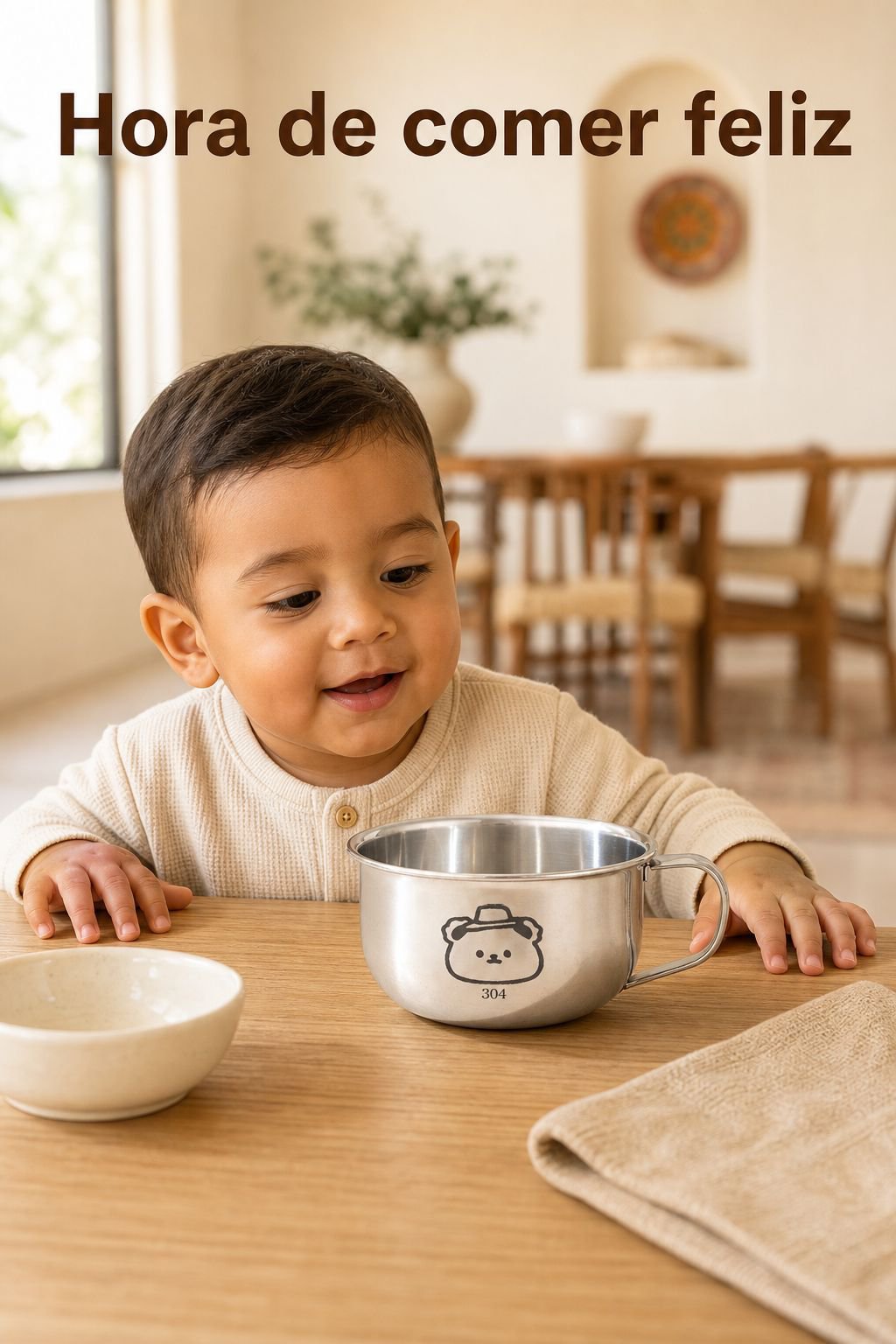 Vaso infantil de acero inoxidable con asa y protección contra quemaduras