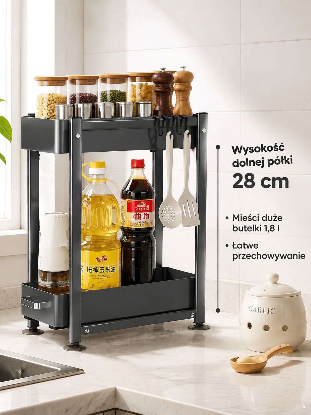 Wykorzystanie wąskiej przestrzeni 16cm: wysuwany stojak na przyprawy do kuchni