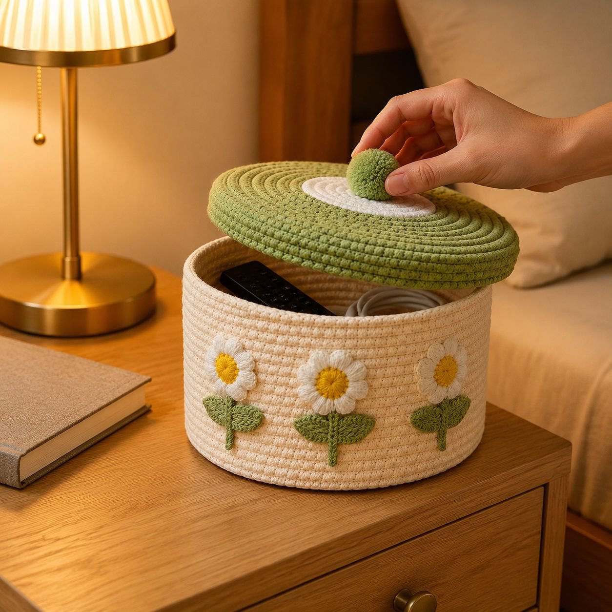 Home Cotton Woven Storage Basket with Lid