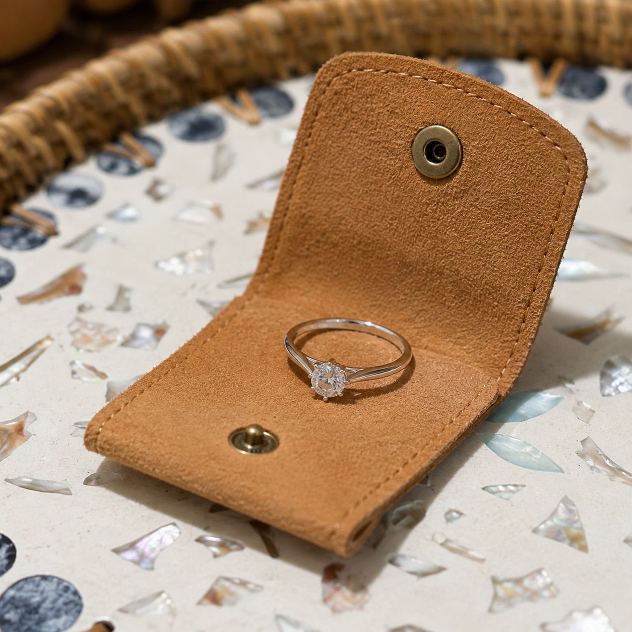 Travel-friendly jewelry storage bag with compartments for rings and earrings